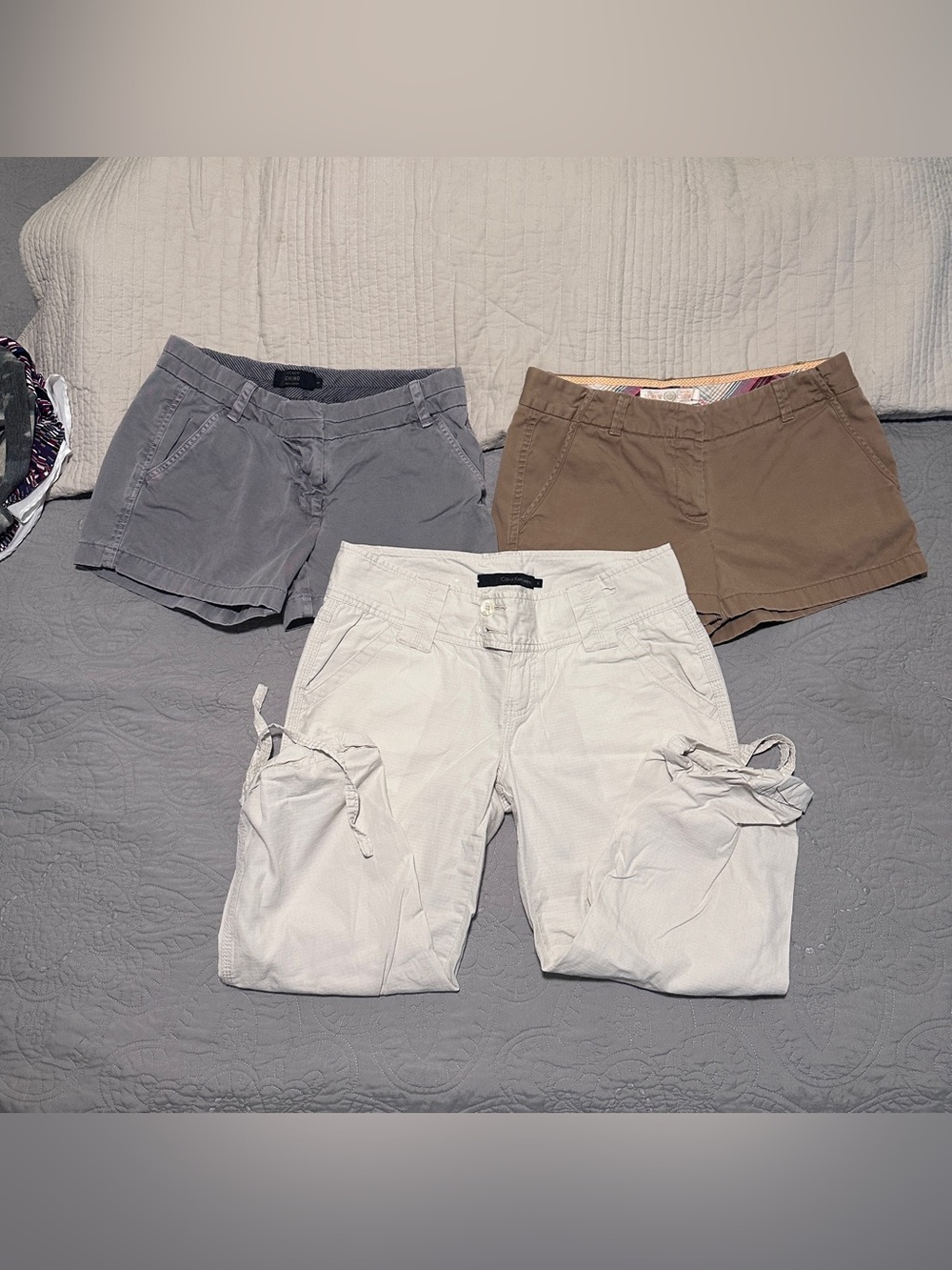 3 size 6 summer bottoms - 2 J. Crew chino shorts and 1 Calvin Klein capris